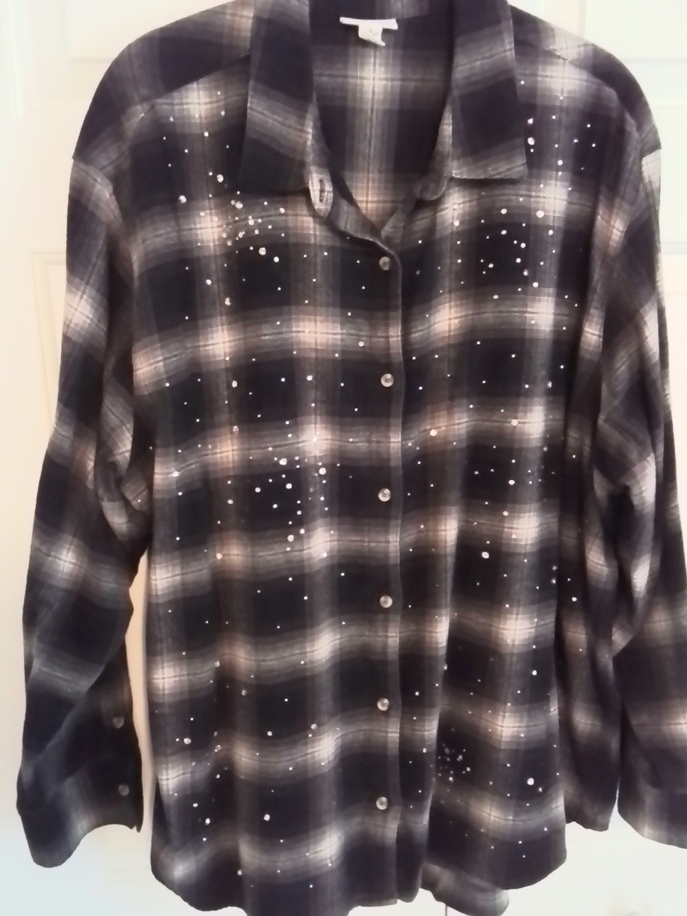 Black Plaid Flannel Shirt With Embellishments